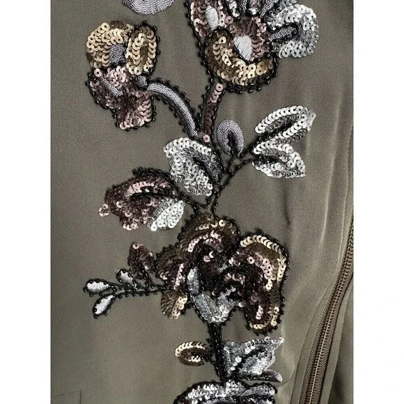 Chico's Embroidered Limited Bomber Jacket Size 3 XL Grape Leaf Sequins Full Zip - Picture 4 of 7